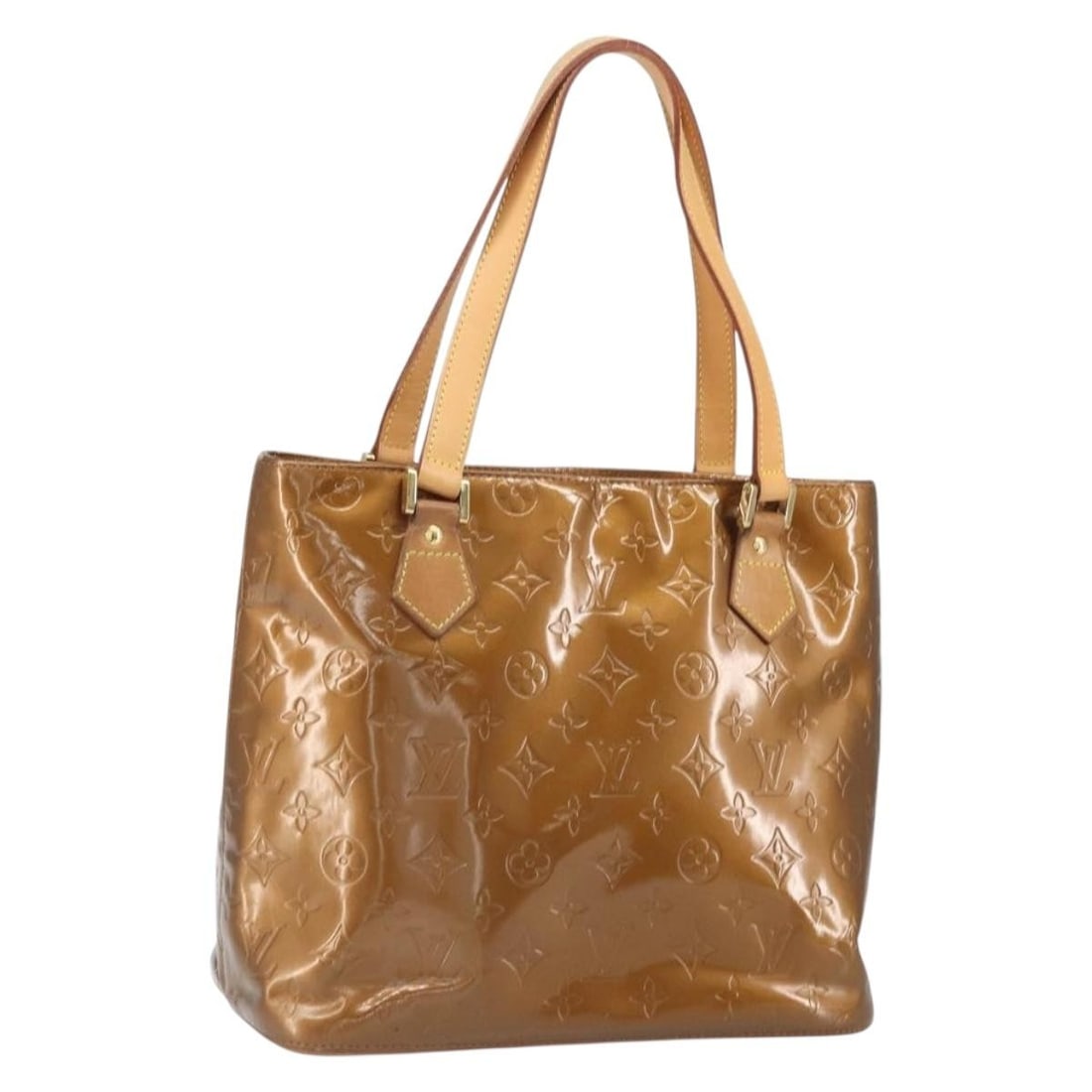 Louis Vuitton Monogram Vernis Bronze Patent Leather Houston Handbag M91122: Louis Vuitton Monogram Vernis Bronze Patent Leather Houston Handbag M91122 This Louis Vuitton Monogram Vernis Houston Hand Bag in bronze features patent leather construction with a glossy finish. The