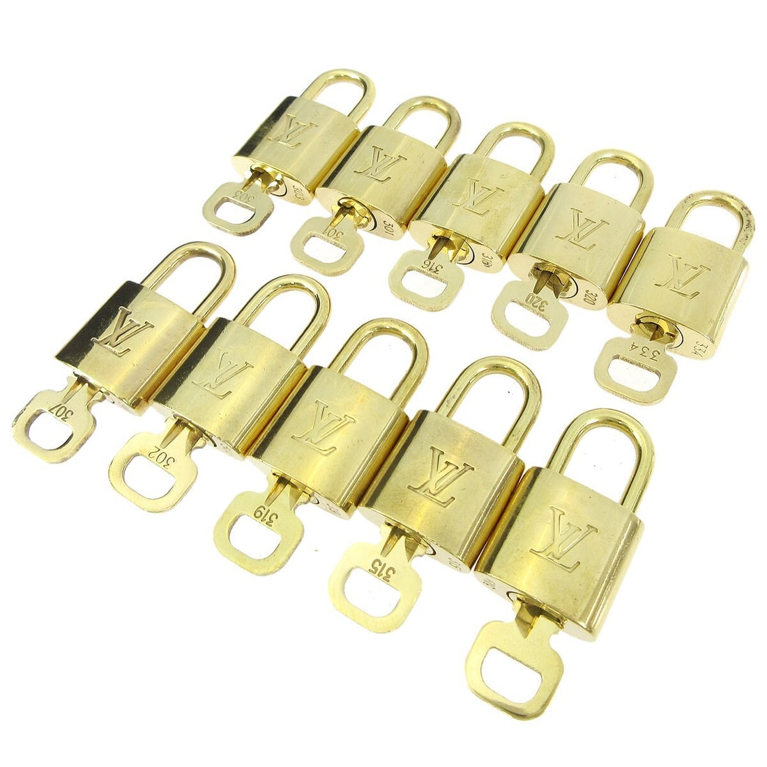 Set of 10 Gold Louis Vuitton Padlocks with Keys Bag Charms (1 of 1)