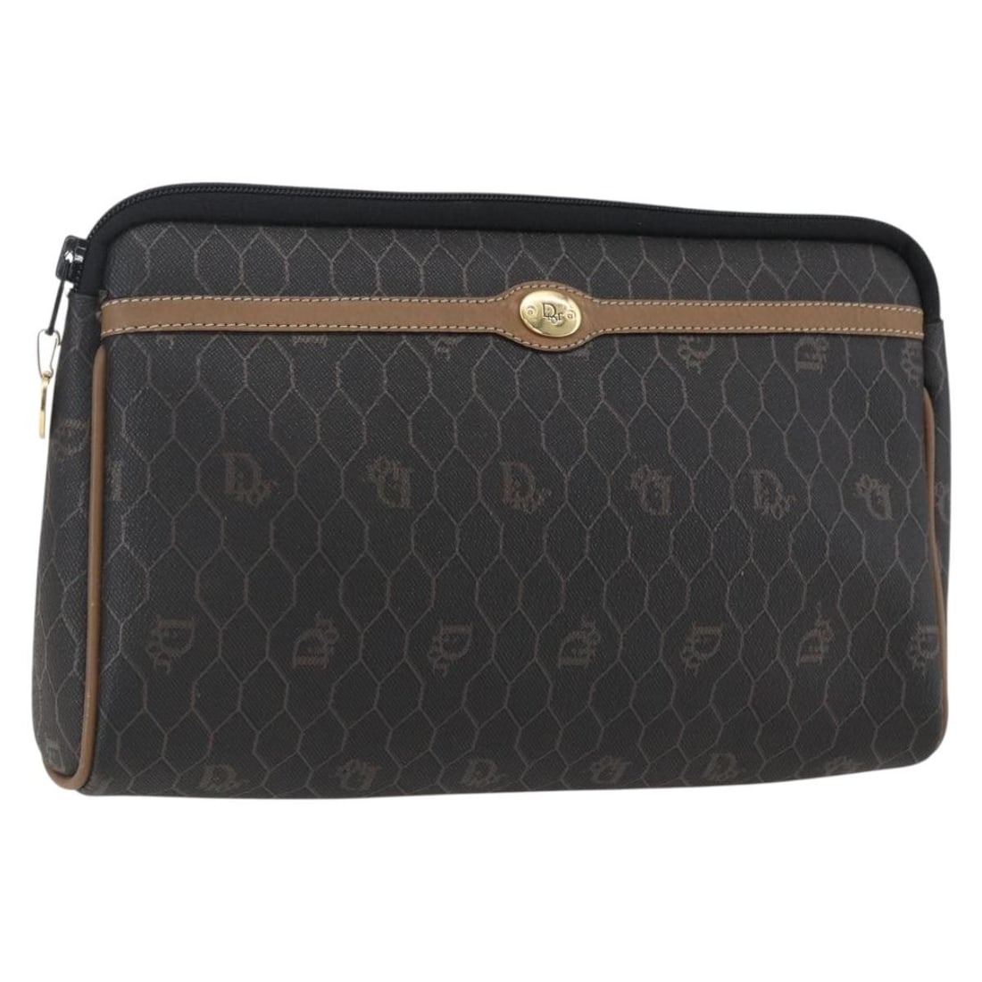 Christian Dior Black Honeycomb Canvas Pouch in PVC Leather: Christian Dior Black Honeycomb Canvas Pouch in PVC Leather This Christian Dior pouch features a black honeycomb canvas exterior combined with PVC leather. The pouch is manufactured in Spain and design