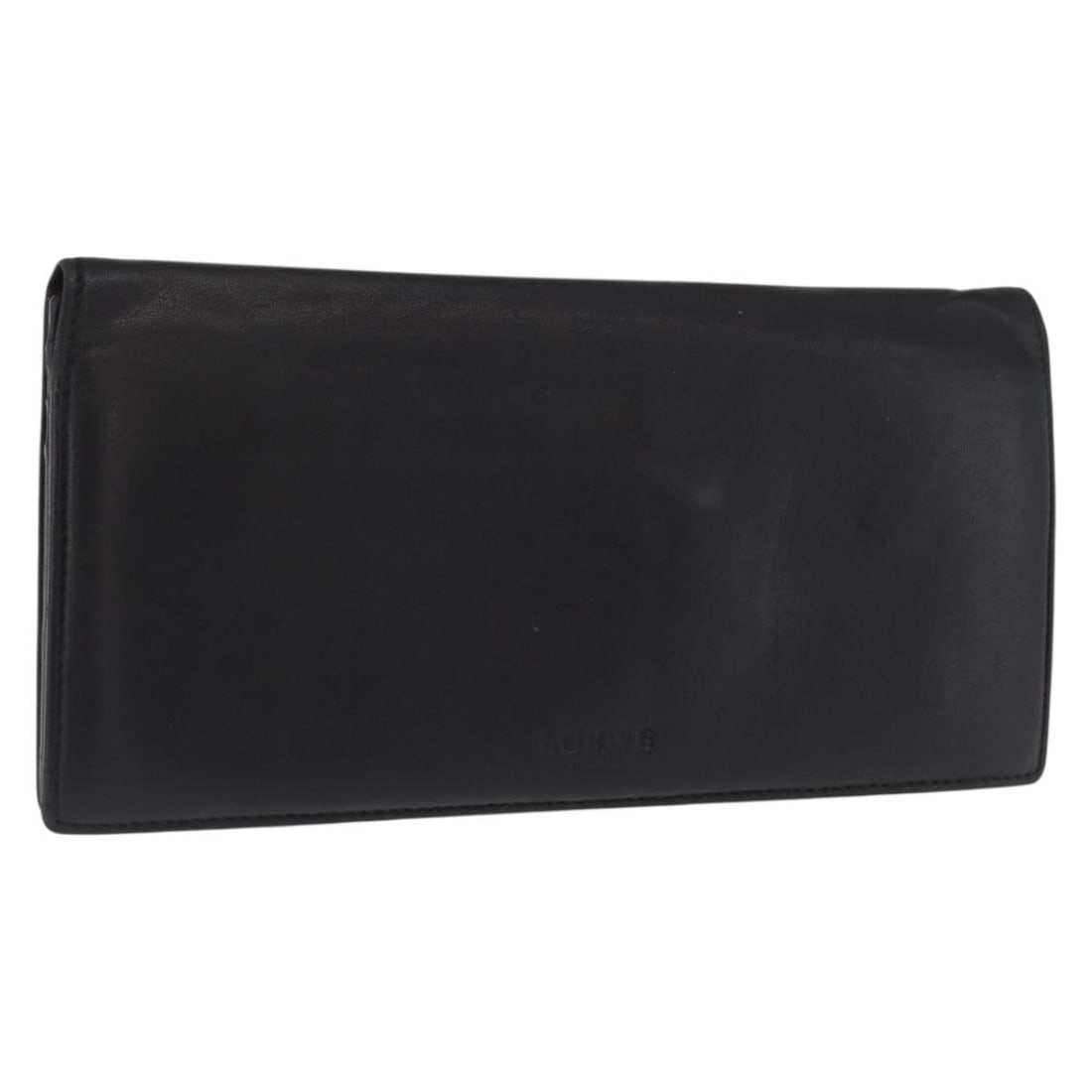 LOEWE Black Leather Long Wallet Size 7.5x3.5 Inch: LOEWE Black Leather Long Wallet Size 7.5x3.5 Inch This LOEWE long wallet is crafted from black leather and features a sleek, compact design. It shows signs of heavy use with rubbing on the surface, in