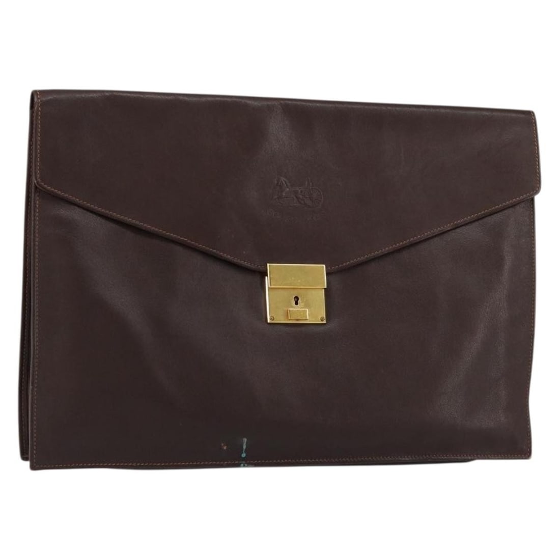 CELINE Brown Gold Leather Clutch Bag Made in Italy Authentic 154509: CELINE Brown Gold Leather Clutch Bag Made in Italy Authentic 154509 This authentic CELINE clutch bag is a stylish accessory crafted from luxurious leather in a rich brown and gold color combination. D