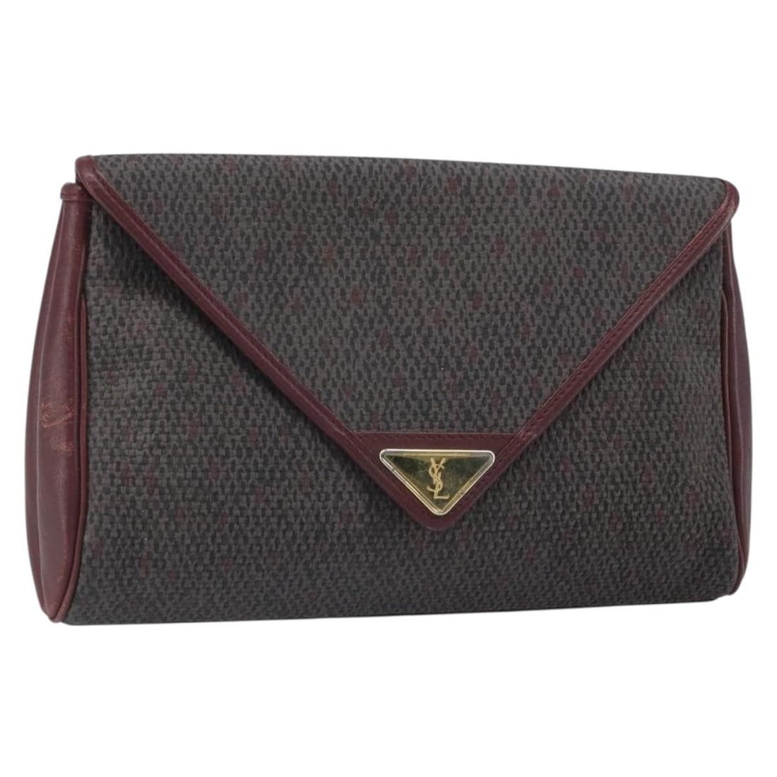 Bordeaux Leather SAINT LAURENT Clutch with Gold Accents France (1 of 18)
