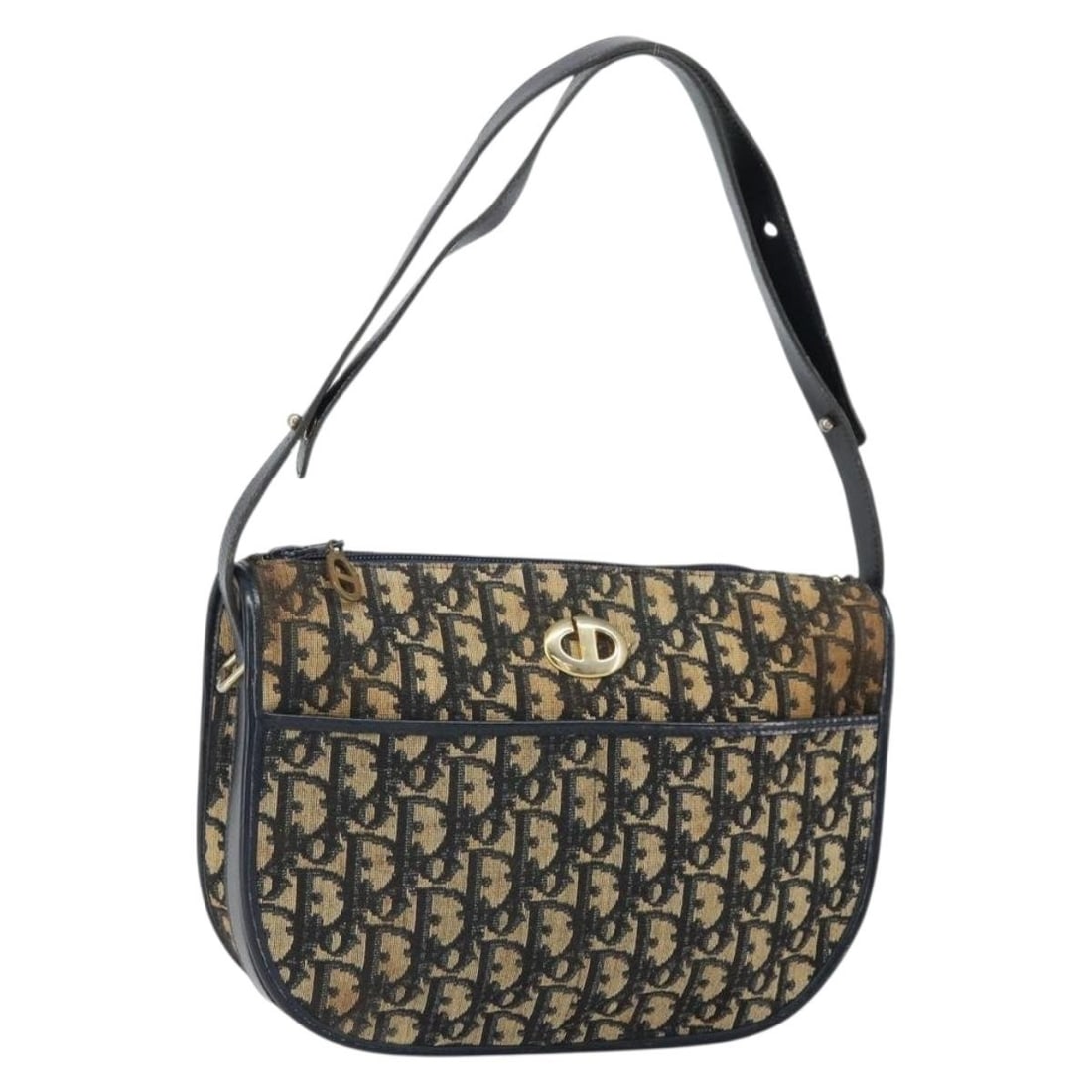 Navy Trotter Canvas Christian Dior Shoulder Bag Gold Tone Details: Navy Trotter Canvas Christian Dior Shoulder Bag Gold Tone Details This Christian Dior Trotter Canvas shoulder bag features a navy and gold color scheme and is crafted from signature Trotter canvas mat