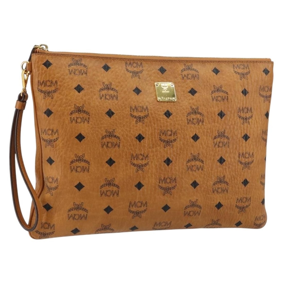 MCM Logogram Vicetos Clutch Bag Brown Gold PVC Leather Auth AM9180: MCM Logogram Vicetos Clutch Bag Brown Gold PVC Leather Auth AM9180 This MCM Logogram Vicetos Clutch Bag is a stylish accessory crafted from durable PVC leather in a sophisticated brown and gold color