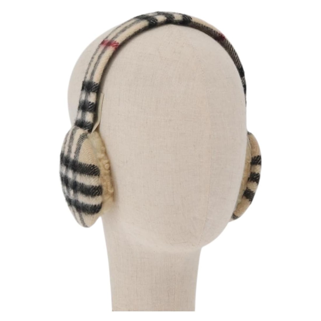 Beige Wool Nova Check Earmuff by Burberry England: Beige Wool Nova Check Earmuff by Burberry England This Burberry Nova Check earmuff is crafted from wool in a classic beige color. Made in England, it features the iconic Nova Check pattern. Please not