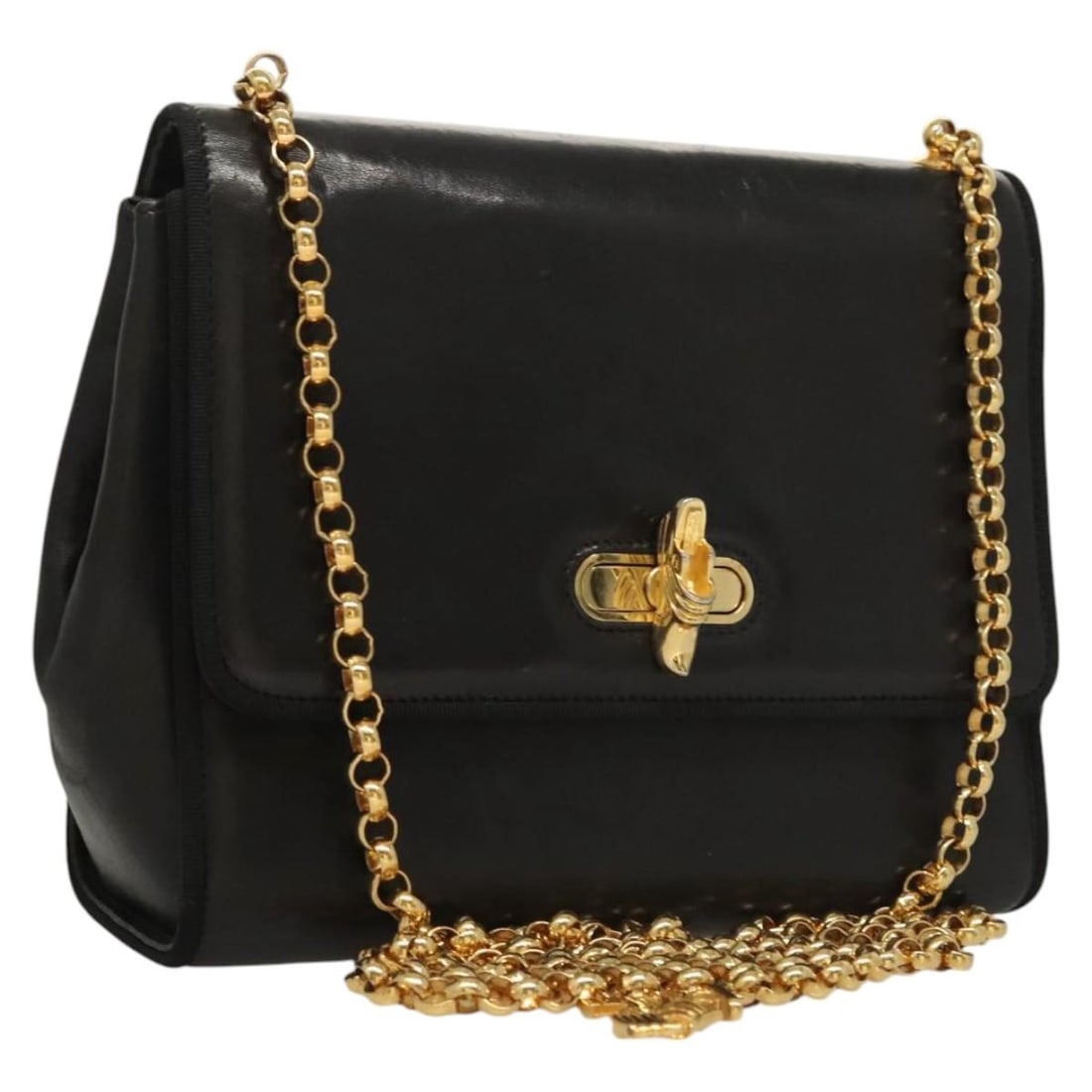 Salvatore Ferragamo Black Gold Leather Chain Shoulder Bag Italy Auth BA1992 (1 of 18)