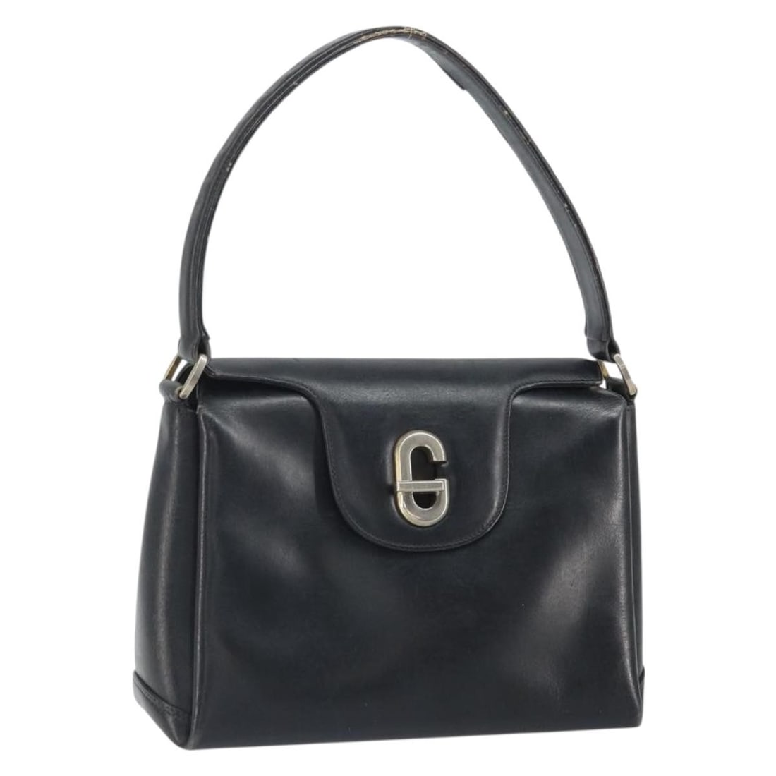 Black Leather GUCCI Shoulder Bag with Gold Accents Made in Italy: Black Leather GUCCI Shoulder Bag with Gold Accents Made in Italy This GUCCI shoulder bag features a black leather exterior with gold accents. Made in Italy, the bag is designed with a structured silho
