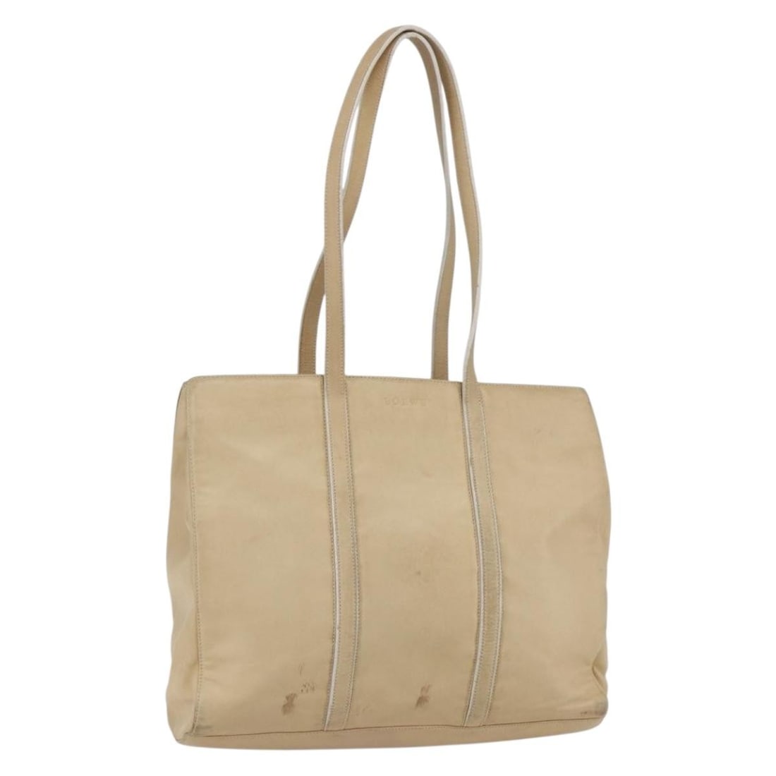 Loewe Beige and Gold Nappa Leather Tote Bag from Spain: Loewe Beige and Gold Nappa Leather Tote Bag from Spain This LOEWE tote bag is crafted from nappa leather in a beige and gold color combination. Made in Spain, the bag features dual handles and a spaci