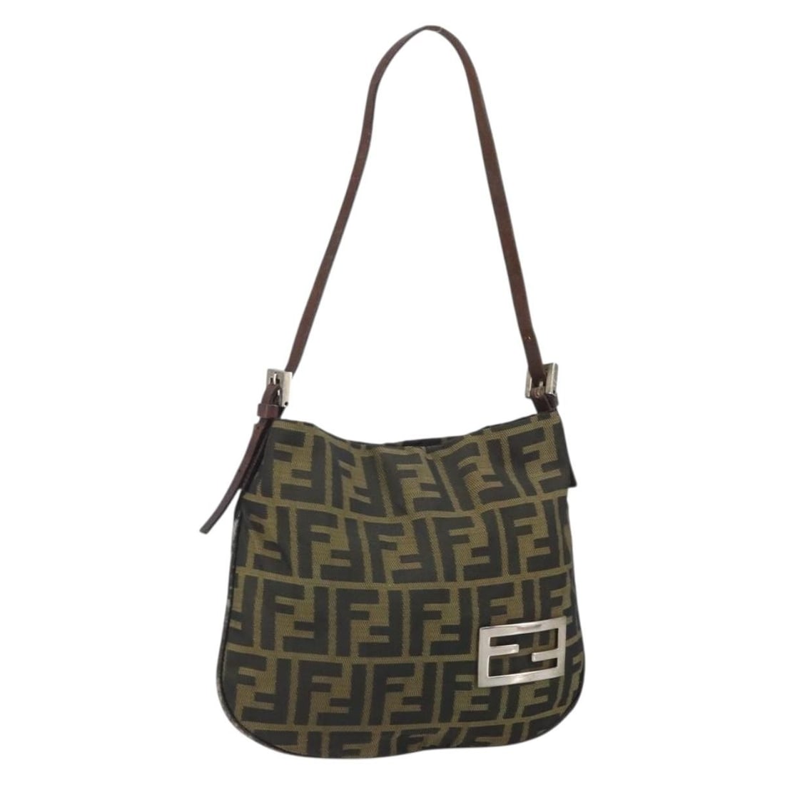 Fendi Zucca Canvas Brown Black Silver Italian Handbag: Fendi Zucca Canvas Brown Black Silver Italian Handbag This FENDI hand bag features the iconic Zucca canvas in brown, black, and silver tones. Made in Italy, the bag offers a practical and stylish desi