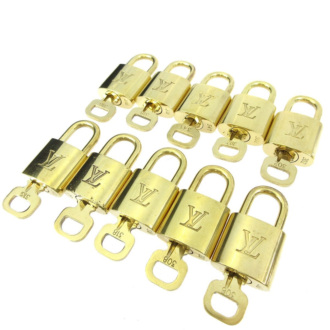 Set of 10 Gold Louis Vuitton Padlocks with Keys Bag Charms (1 of 1)