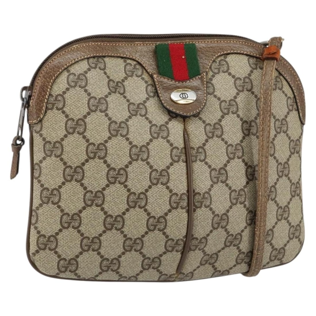 GUCCI GG Supreme Sherry Line Beige Gold PVC Shoulder Bag Auth 904 02 047: GUCCI GG Supreme Sherry Line Beige Gold PVC Shoulder Bag Auth 904 02 047 This authentic GUCCI GG Supreme Sherry Line Shoulder Bag features a stylish blend of beige PVC leather and GG canvas. Made in I