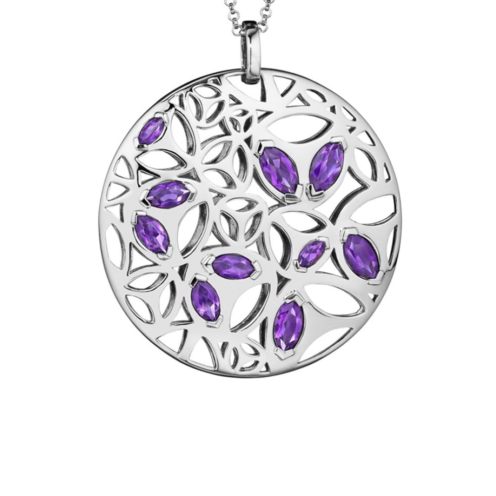 Di Modolo Sterling Silver Purple Quartz Necklace 8.54cts: Di Modolo Sterling Silver Purple Quartz Necklace 8.54cts This stunning Di Modolo necklace features a marquise-shaped pendant adorned with an 8.54 ct purple quartz stone, elegantly set in plated rhodiu