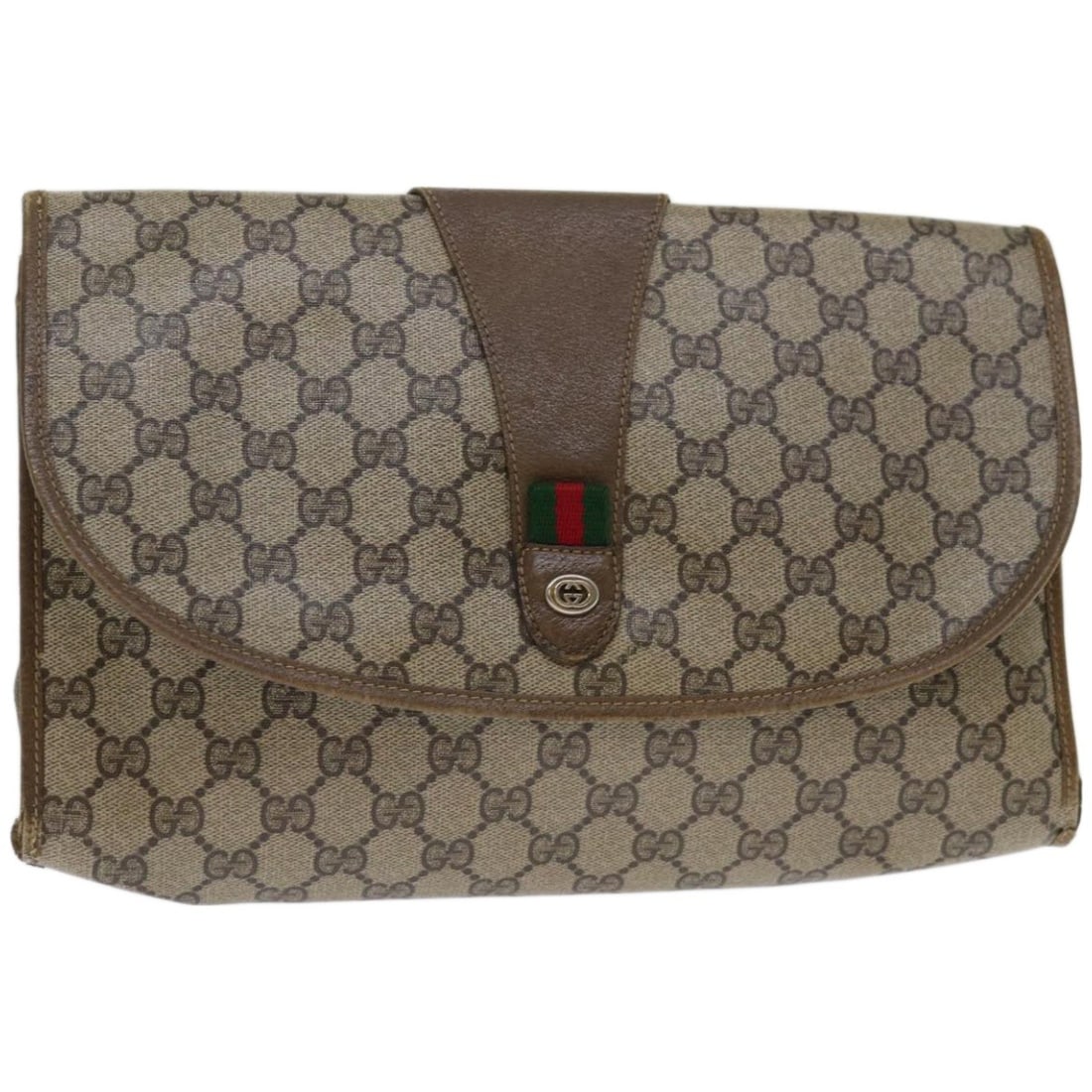 GUCCI GG Supreme Web Sherry Clutch Bag Beige Red PVC Made in Italy: GUCCI GG Supreme Web Sherry Clutch Bag Beige Red PVC Made in Italy This authentic GUCCI GG Supreme Web Sherry Line Clutch Bag showcases a stylish blend of beige and red PVC leather. Crafted in Italy,