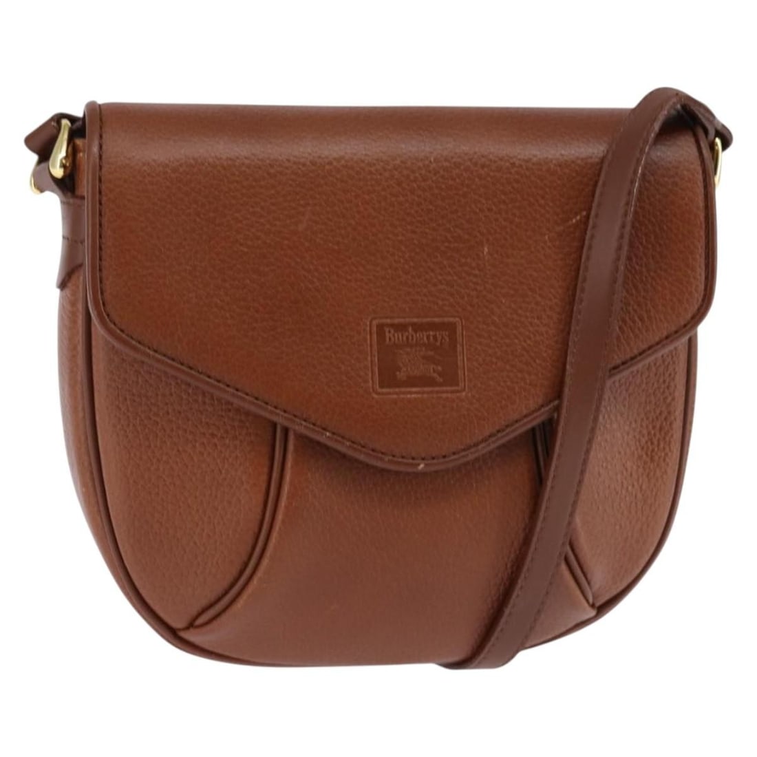 Burberrys Brown Leather Shoulder Bag with Gold Accents: Burberrys Brown Leather Shoulder Bag with Gold Accents This Burberrys shoulder bag showcases an elegant combination of brown leather and gold accents. With approximate dimensions of 7.9 inches in leng
