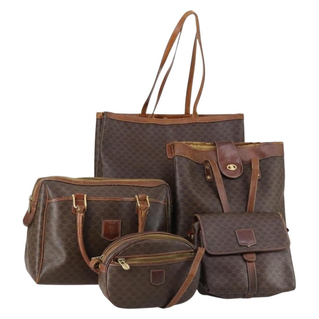 CELINE Macadam Canvas Brown Shoulder Bag Set of 5 Authentic (1 of 18)