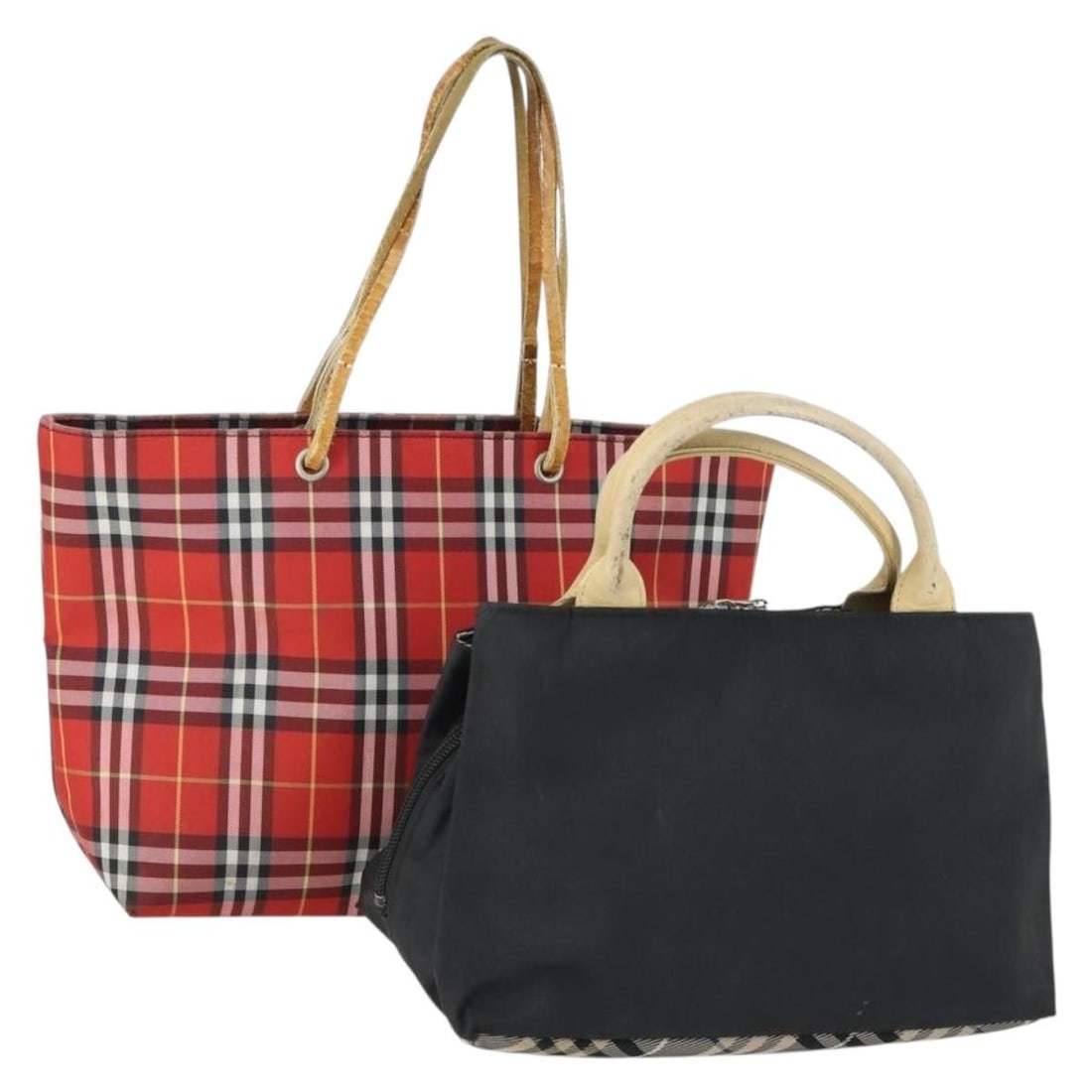 Set of 2 Burberry Blue Label Nova Check Nylon Handbags Black and Red (1 of 17)