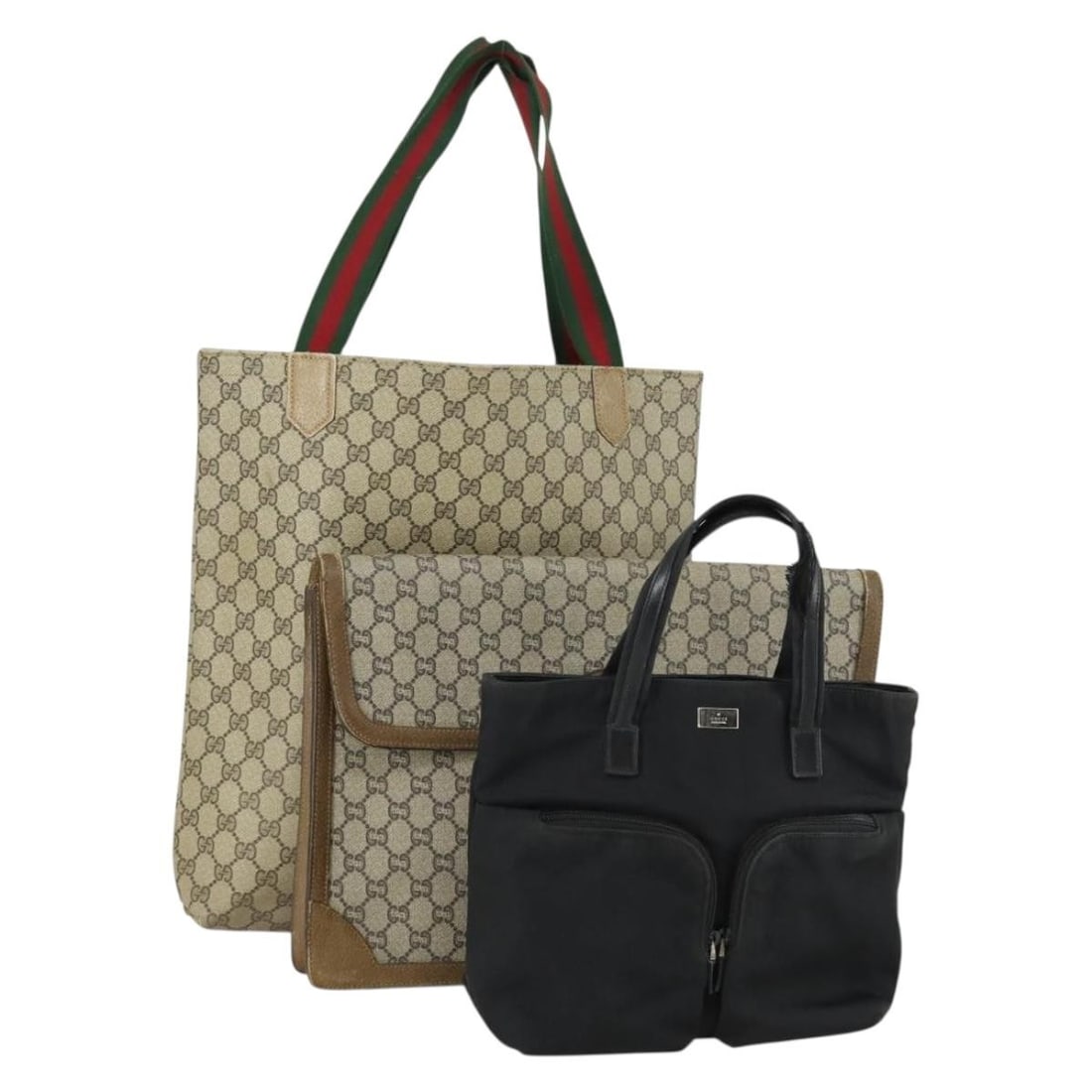 GUCCI GG Supreme Tote Bag 3 Piece Set Beige Black Authentic Italy: GUCCI GG Supreme Tote Bag 3 Piece Set Beige Black Authentic Italy Introducing the GUCCI GG Supreme Tote Bag, a stylish and versatile accessory crafted from durable GG Canvas. This tote features a soph