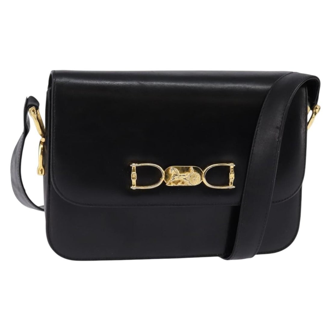 CELINE Black Gold Leather Shoulder Bag Auth Italy 142650 (1 of 18)