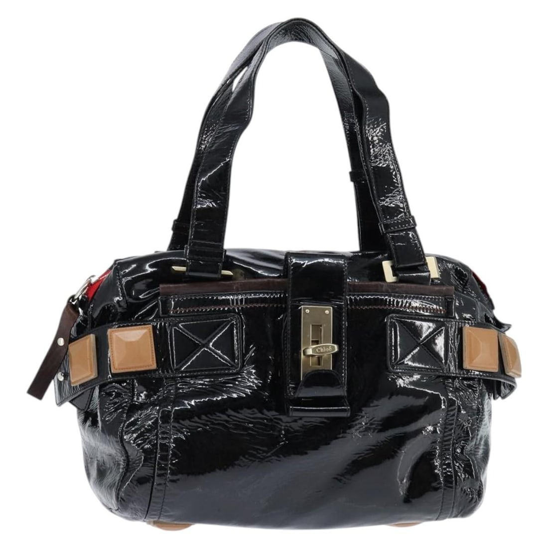 Chloe Audra Tote Bag Black Gold Enamel Italy Auth BA7069 (1 of 18)