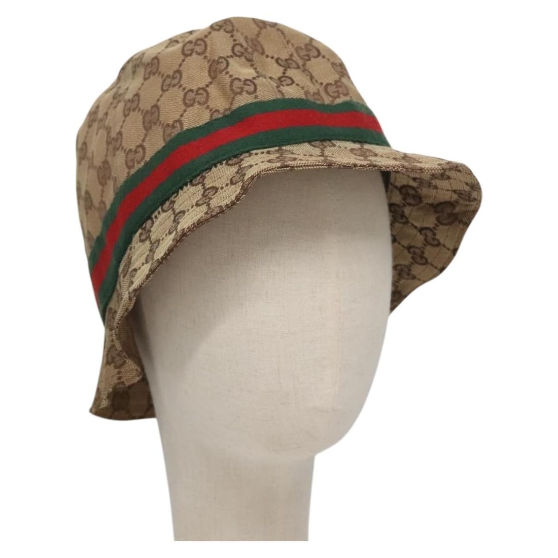 GUCCI GG Canvas Bucket Hat Sherry Line Beige Green Red Authentic (1 of 13)