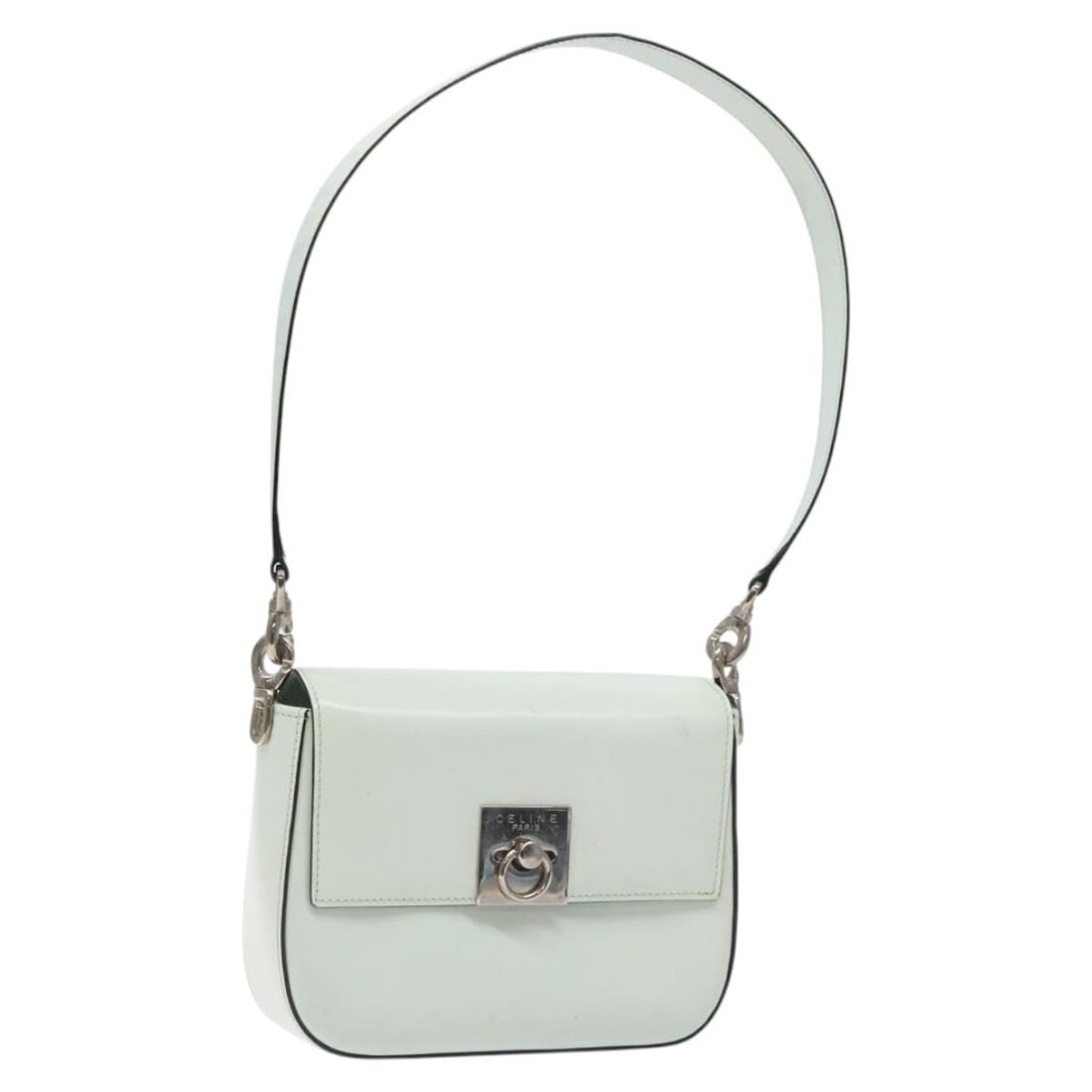CELINE Peppermint Silver Leather Shoulder Bag BA3419 Made in Italy: CELINE Peppermint Silver Leather Shoulder Bag BA3419 Made in Italy This authentic CELINE Shoulder Bag is crafted from high-quality leather in a refreshing peppermint color with silver accents. Measuri