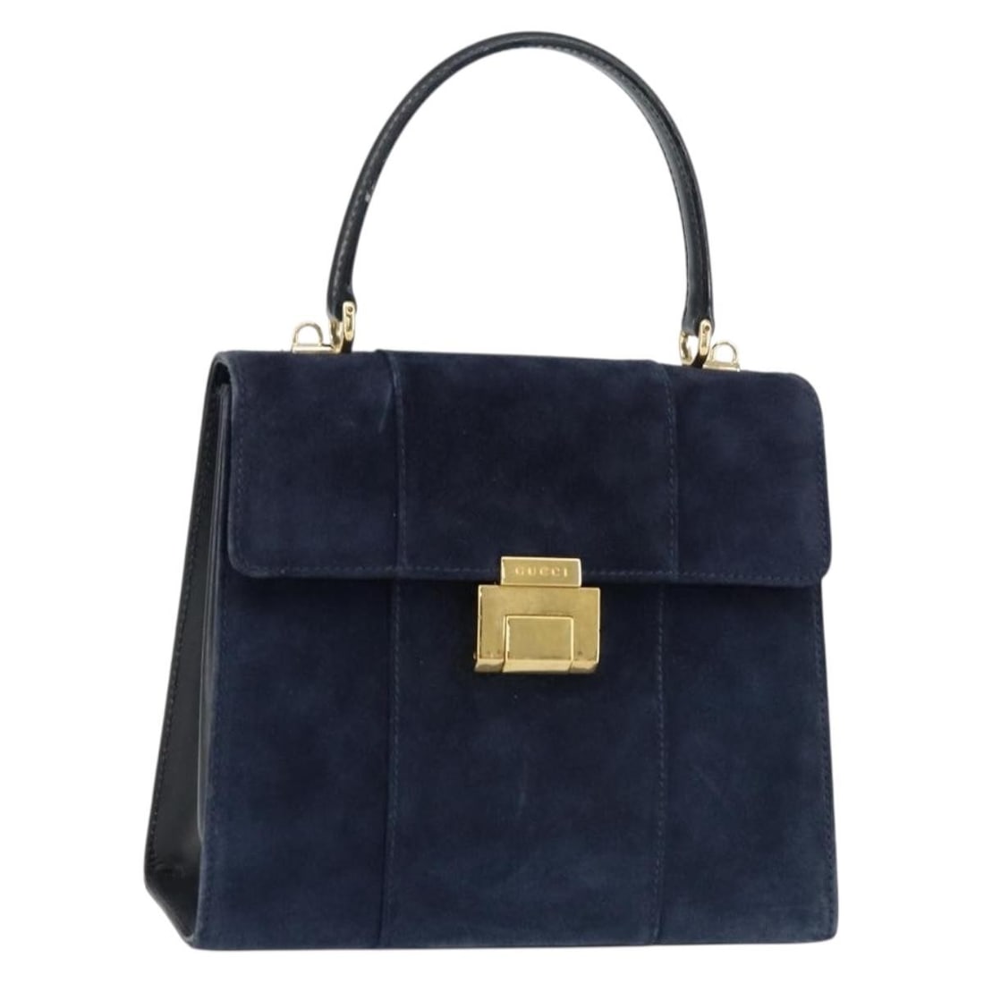 GUCCI Navy Gold Suede Hand Bag 000 2026 0306 Auth Italy (1 of 18)