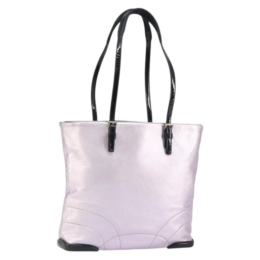 Prada Metallic Pink and Silver Leather Shoulder Bag with Dust Bag: Prada Metallic Pink and Silver Leather Shoulder Bag with Dust Bag This PRADA shoulder bag features a silver and metallic pink leather exterior, offering a stylish and modern look. The bag includes a m