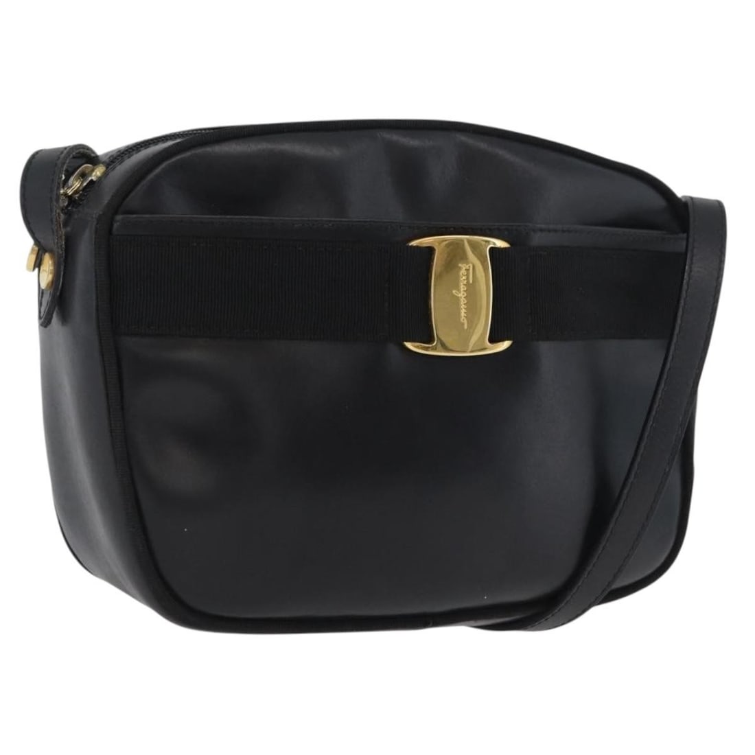 Black Leather Vala Shoulder Bag by Salvatore Ferragamo Gold Accents (1 of 18)