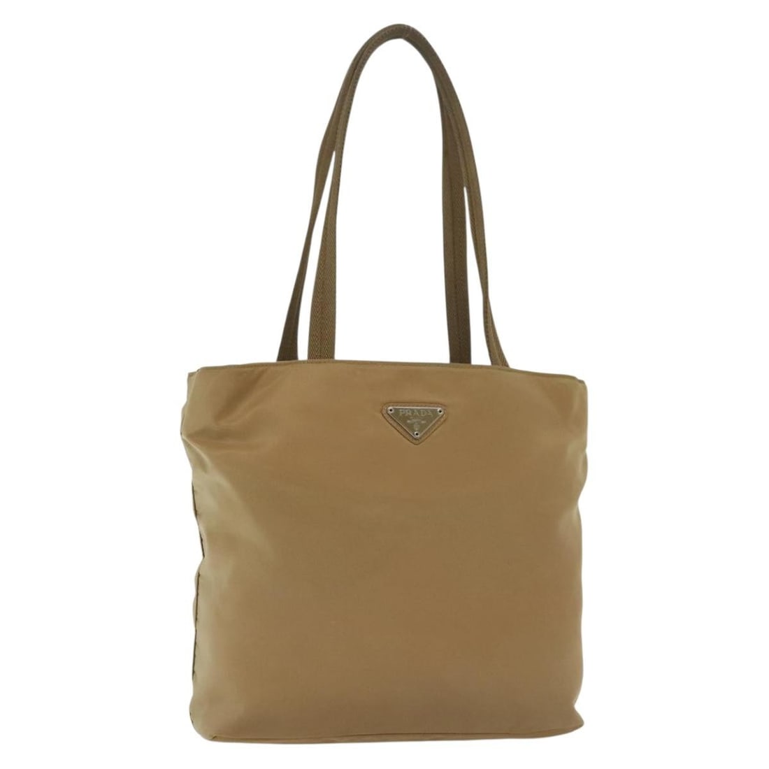 PRADA Beige Silver Nylon Tote Bag Made in Italy: PRADA Beige Silver Nylon Tote Bag Made in Italy This authentic PRADA tote bag is crafted from durable nylon in a stylish beige and silver color combination. Measuring approximately 9.8 inches in lengt