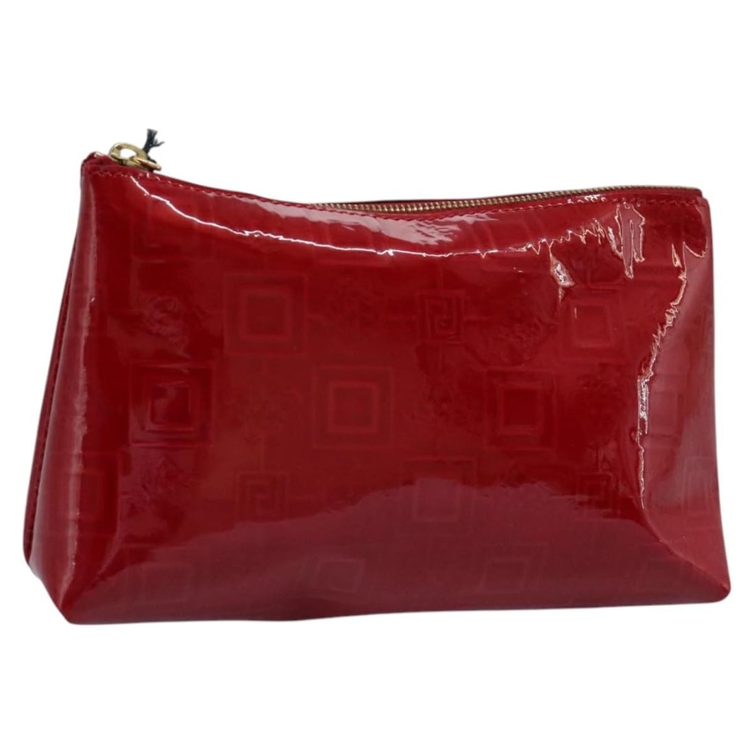 Gianni Versace Red Enamel Pouch Made in Italy: Gianni Versace Red Enamel Pouch Made in Italy This authentic Gianni Versace pouch showcases a striking red enamel exterior, perfect for adding a pop of color to your ensemble. Measuring approximately