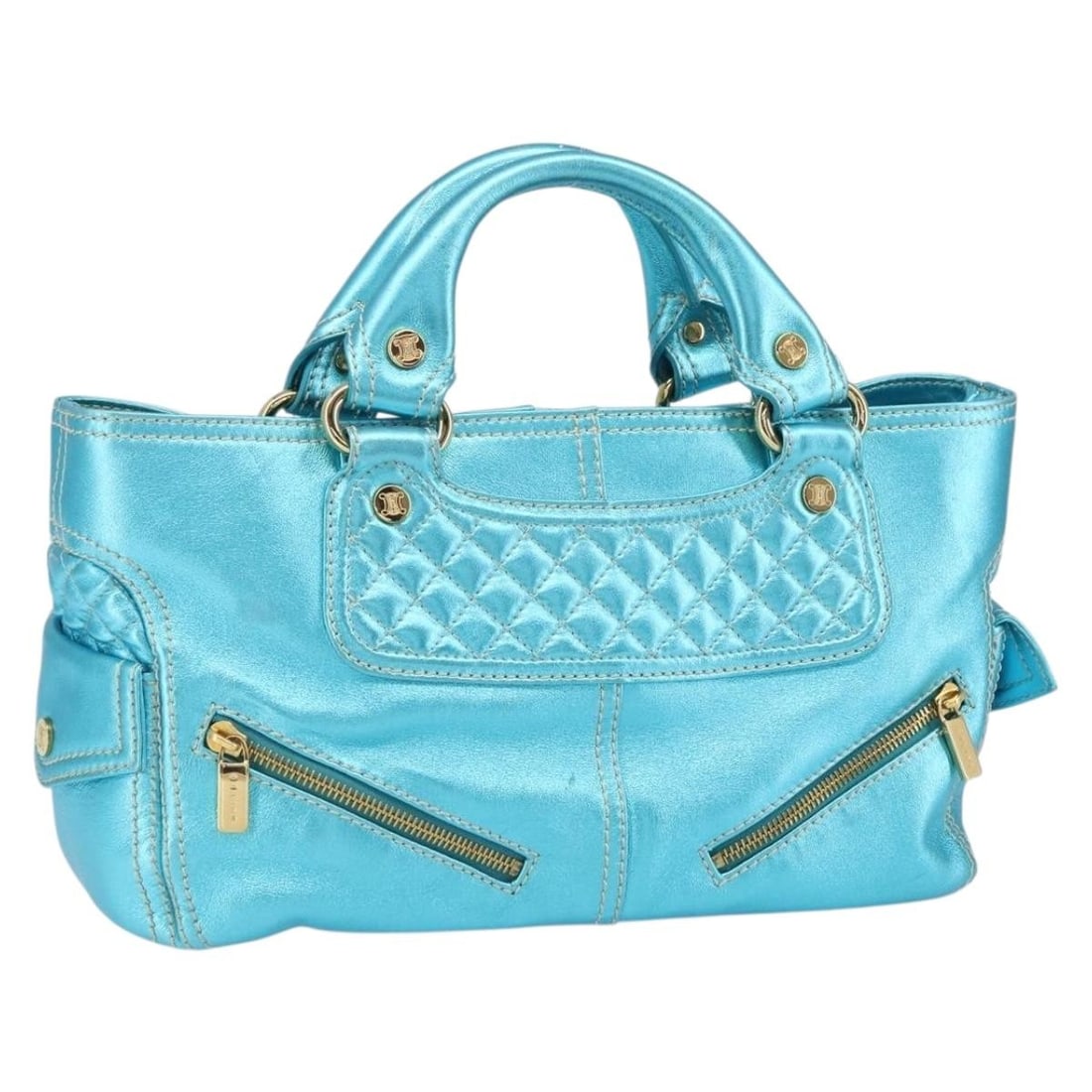 Celine Boogie Blue Leather Handbag with Gold Accents (1 of 18)