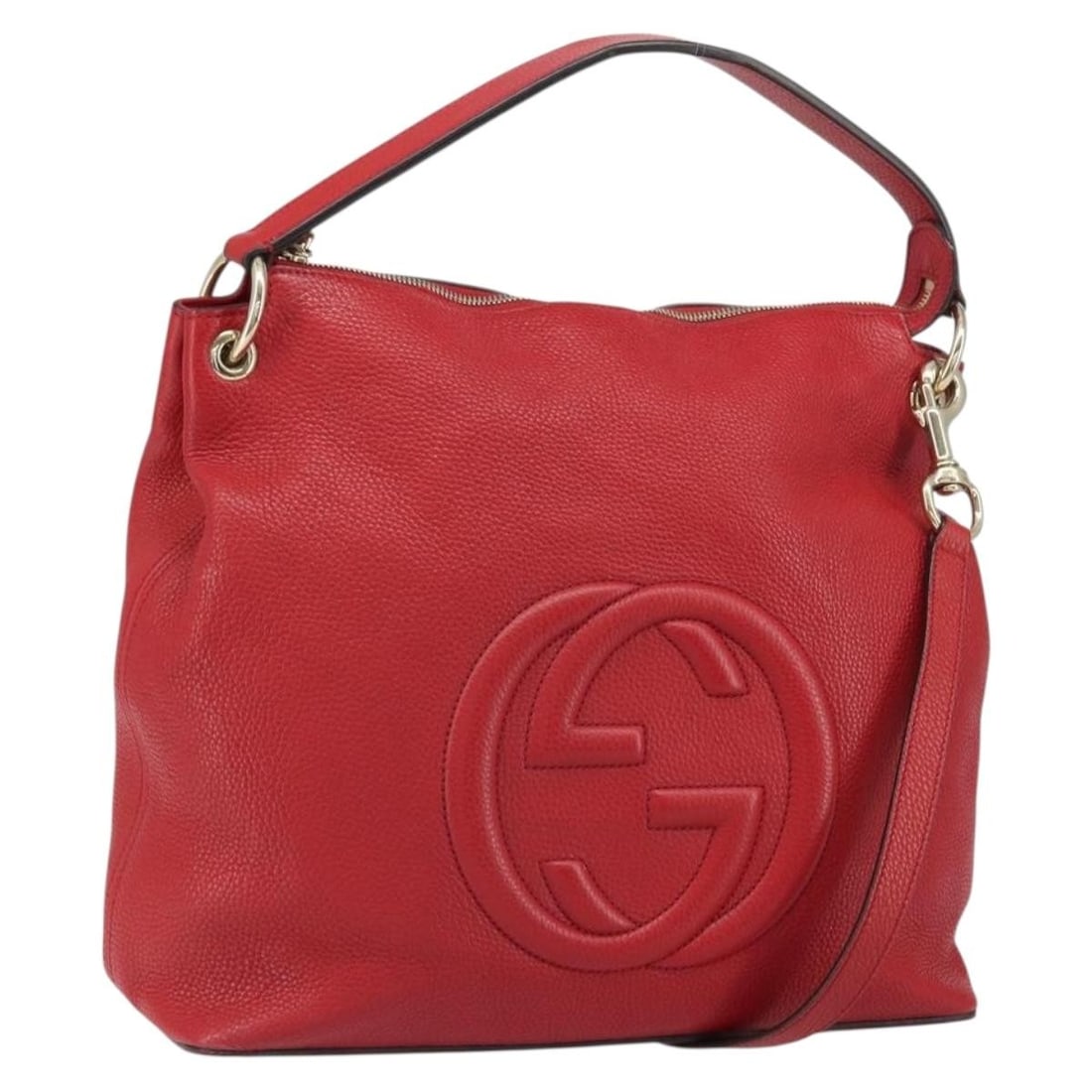 Red Leather Gucci Soho 2way Shoulder Bag with Gold Accents Model 536194: Red Leather Gucci Soho 2way Shoulder Bag with Gold Accents Model 536194 This is a GUCCI Soho shoulder bag crafted from leather in red with gold-tone accents. The bag features a 2-way design with both