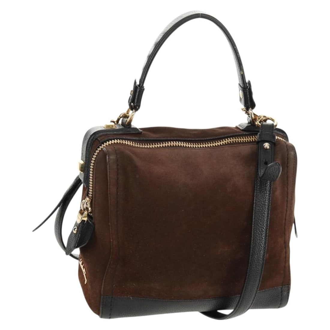 Brown Suede Leather 2way Shoulder Handbag by Salvatore Ferragamo Italy (1 of 18)