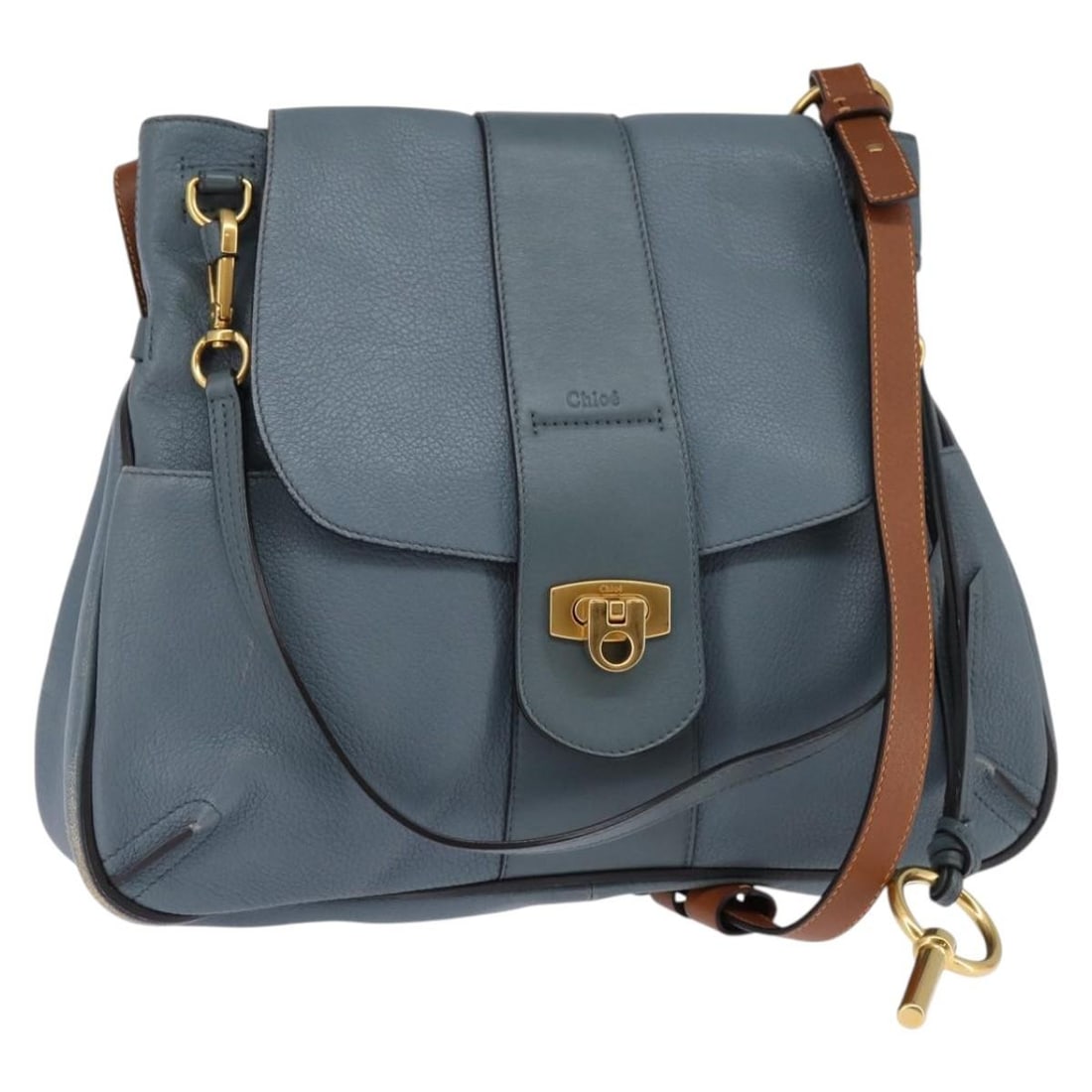 Chloe Leather Shoulder Bag Light Blue Gold Auth BA6462 Italy (1 of 18)