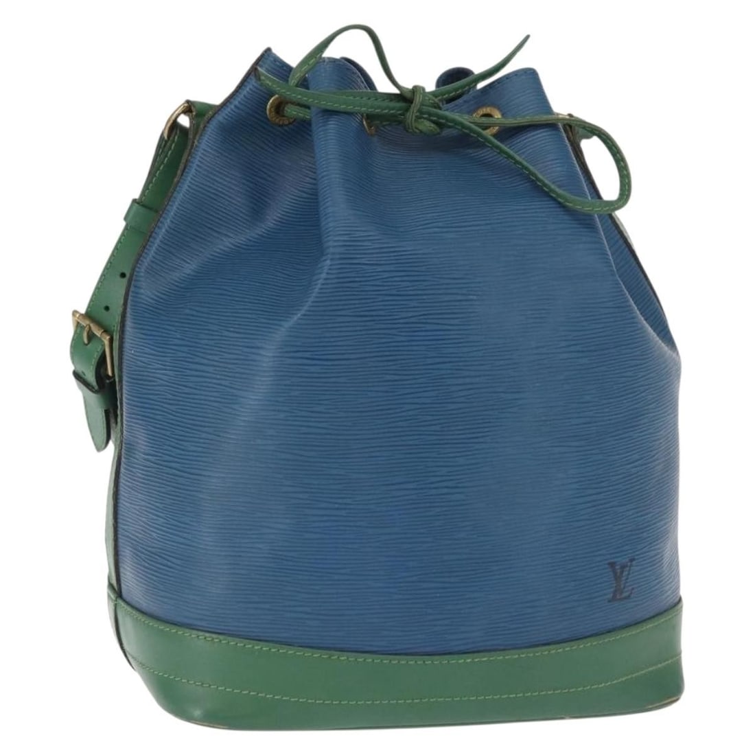 Louis Vuitton Epi Leather Noe Shoulder Bag Green and Blue M44044: Louis Vuitton Epi Leather Noe Shoulder Bag Green and Blue M44044 This Louis Vuitton Noe shoulder bag features a bicolor design in green and blue Epi leather. The bag is made in France and identified b
