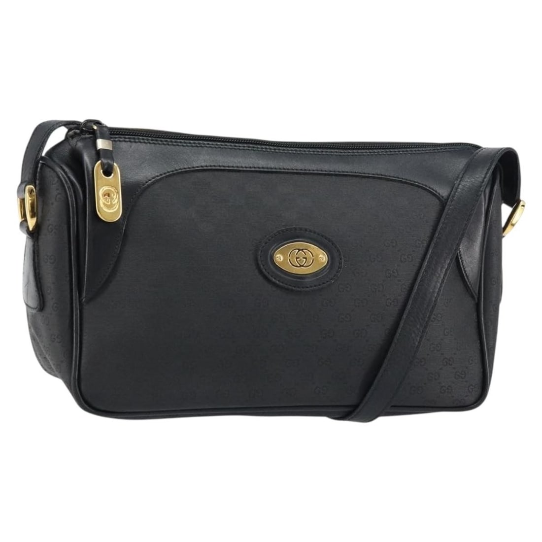 GUCCI Micro GG Supreme Shoulder Bag Black Gold PVC Leather 001 58 0443 Auth: GUCCI Micro GG Supreme Shoulder Bag Black Gold PVC Leather 001 58 0443 Auth This authentic GUCCI Micro GG Supreme Shoulder Bag is a stylish accessory made in Italy, crafted from durable PVC leather wi
