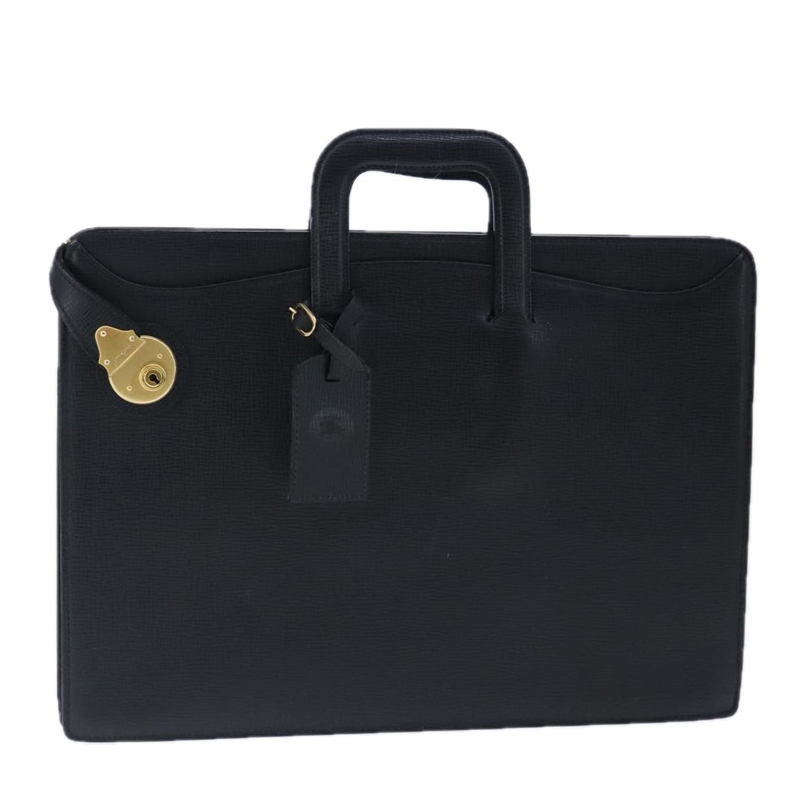 Burberrys Black Gold Leather Business Bag with Key and Name Tag: Burberrys Black Gold Leather Business Bag with Key and Name Tag This Burberrys Business Bag is crafted from high-quality leather in a striking black and gold color scheme. Designed for professionals,