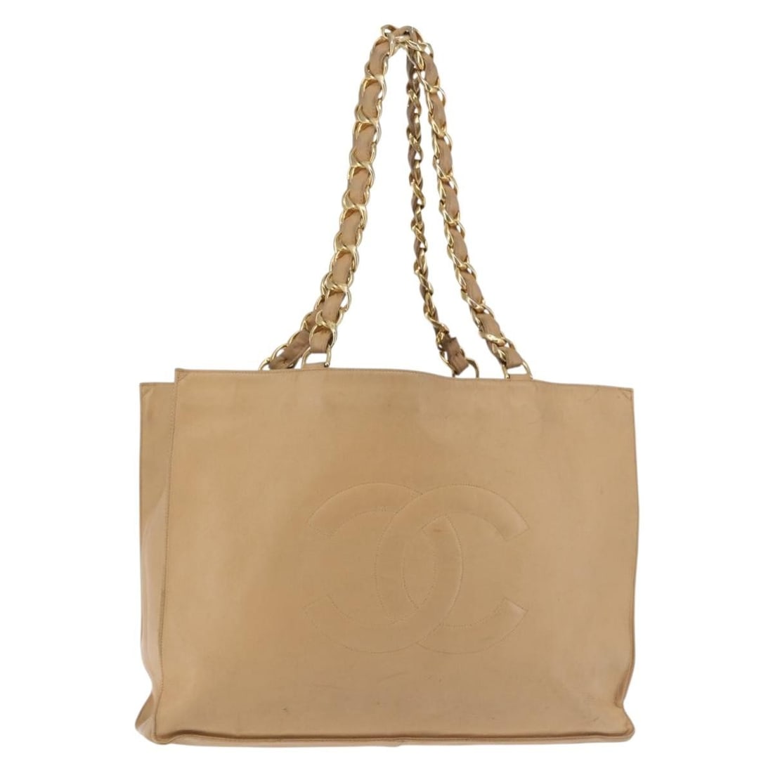 CHANEL COCO Mark Chain Tote Bag Lambskin Beige Gold Auth 2999320 (1 of 18)