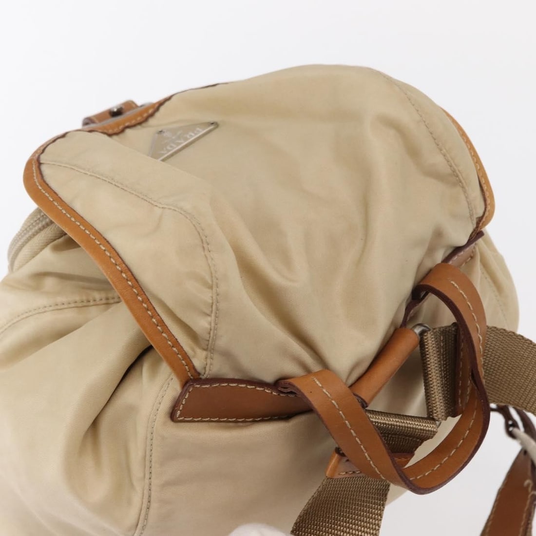 PRADA Beige Silver Nylon Backpack Auth Italy 155293 - 6