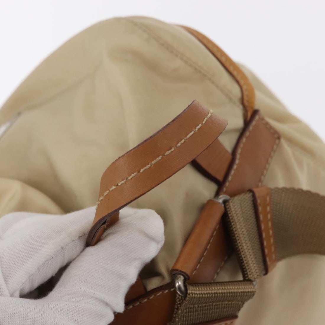 PRADA Beige Silver Nylon Backpack Auth Italy 155293 - 7