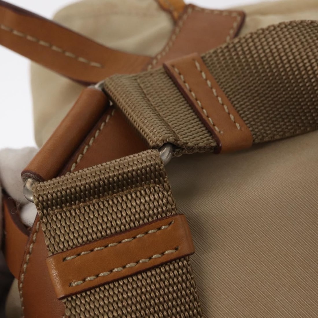 PRADA Beige Silver Nylon Backpack Auth Italy 155293 - 9