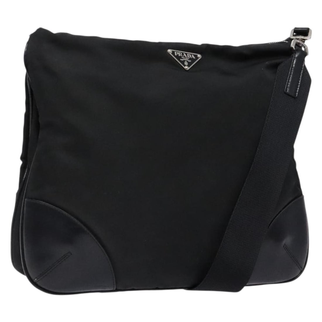 PRADA Black Silver Nylon Shoulder Bag Made in Italy Auth 134740 (1 of 18)