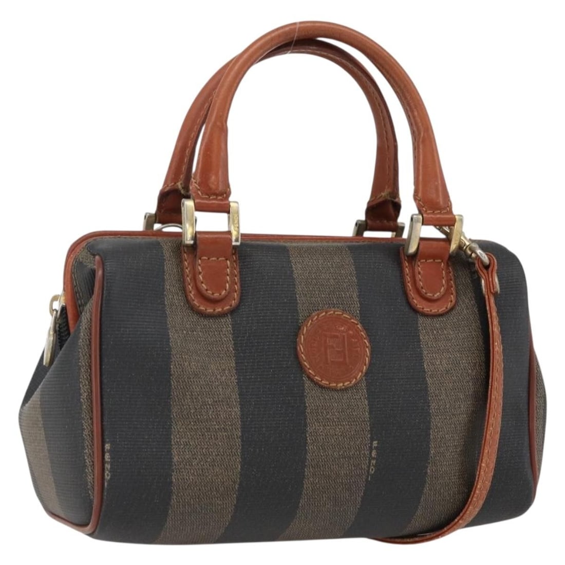 FENDI Pequin Canvas Hand Bag Black Brown Made in Italy (1 of 18)