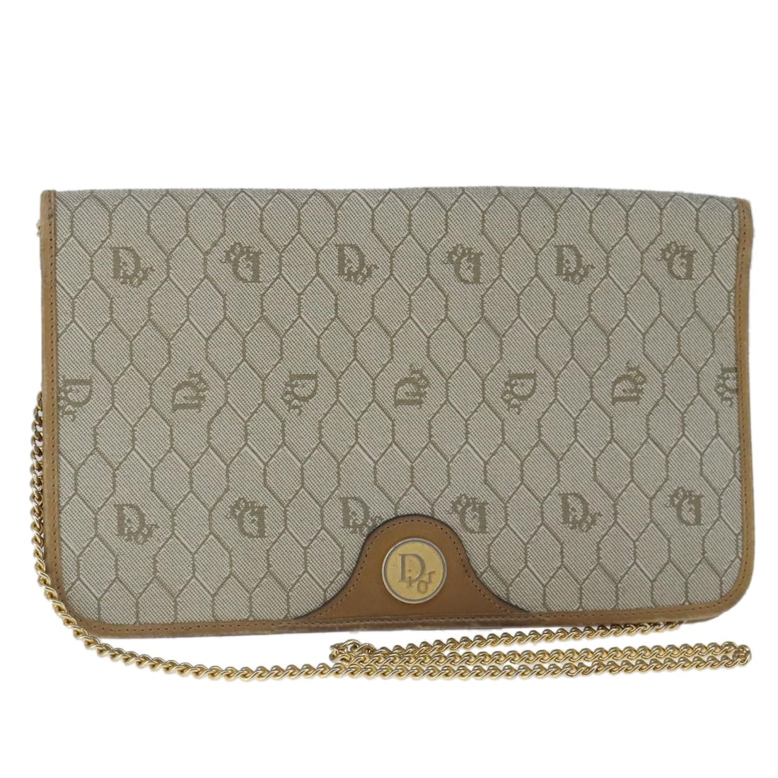 Christian Dior Honeycomb Canvas Shoulder Bag Beige Gold PVC Auth: Christian Dior Honeycomb Canvas Shoulder Bag Beige Gold PVC Auth Elevate your style with this authentic Christian Dior Honeycomb Canvas Chain Shoulder Bag, crafted in France. This chic shoulder bag fe