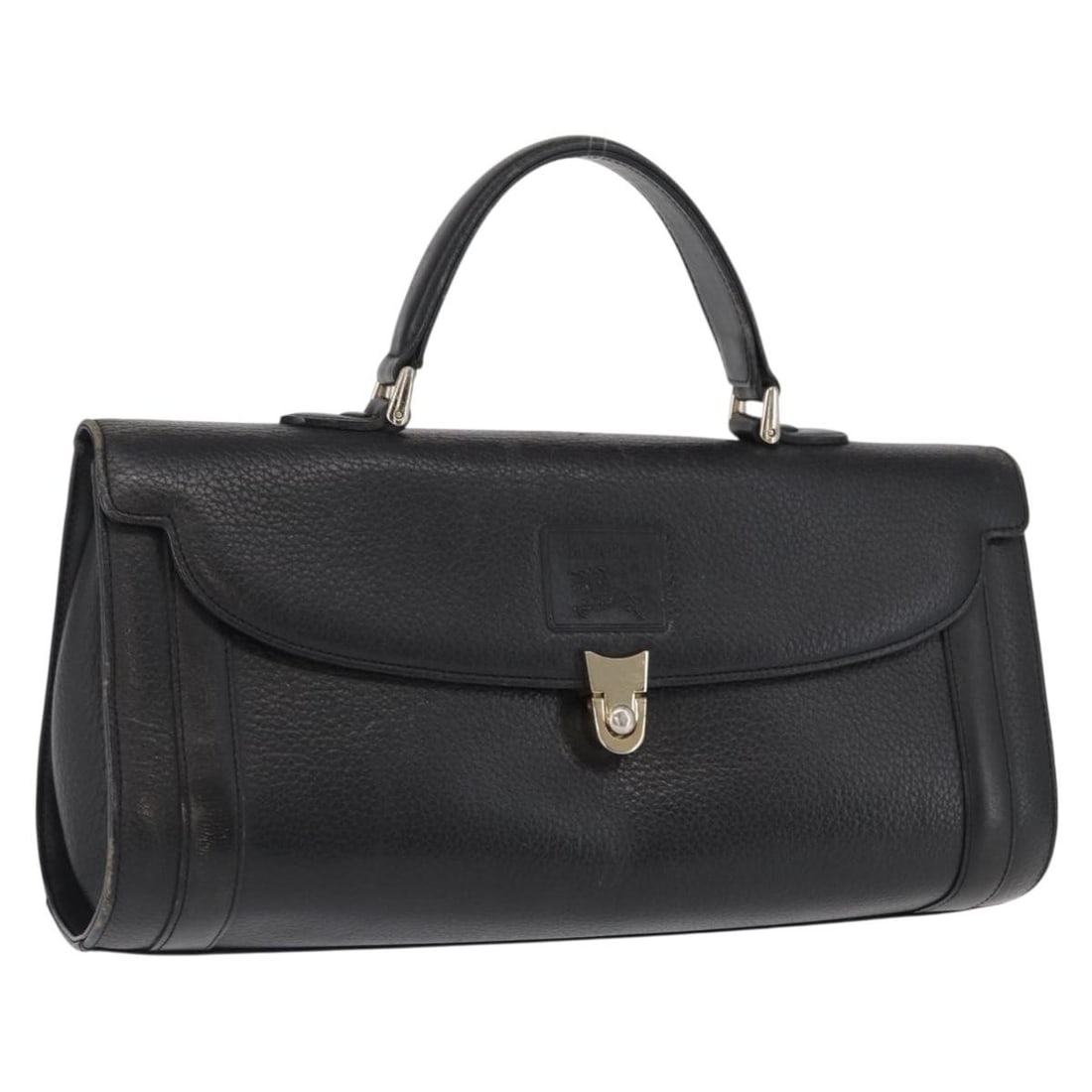 Burberrys Black Leather Handbag with Silver Tone Accents: Burberrys Black Leather Handbag with Silver Tone Accents This Burberrys hand bag features a black leather exterior with silver-tone accents. Designed in a classic handbag style, it offers a compact st