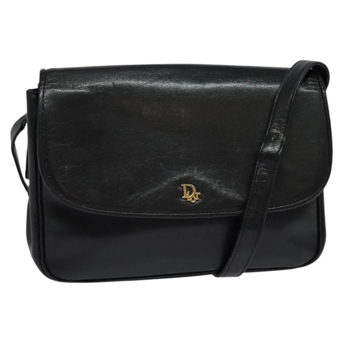 Christian Dior Black Leather Shoulder Bag with Gold Accents Auth 122982: Christian Dior Black Leather Shoulder Bag with Gold Accents Auth 122982 This Christian Dior shoulder bag is crafted from premium leather in a striking black and gold color combination. With a height o