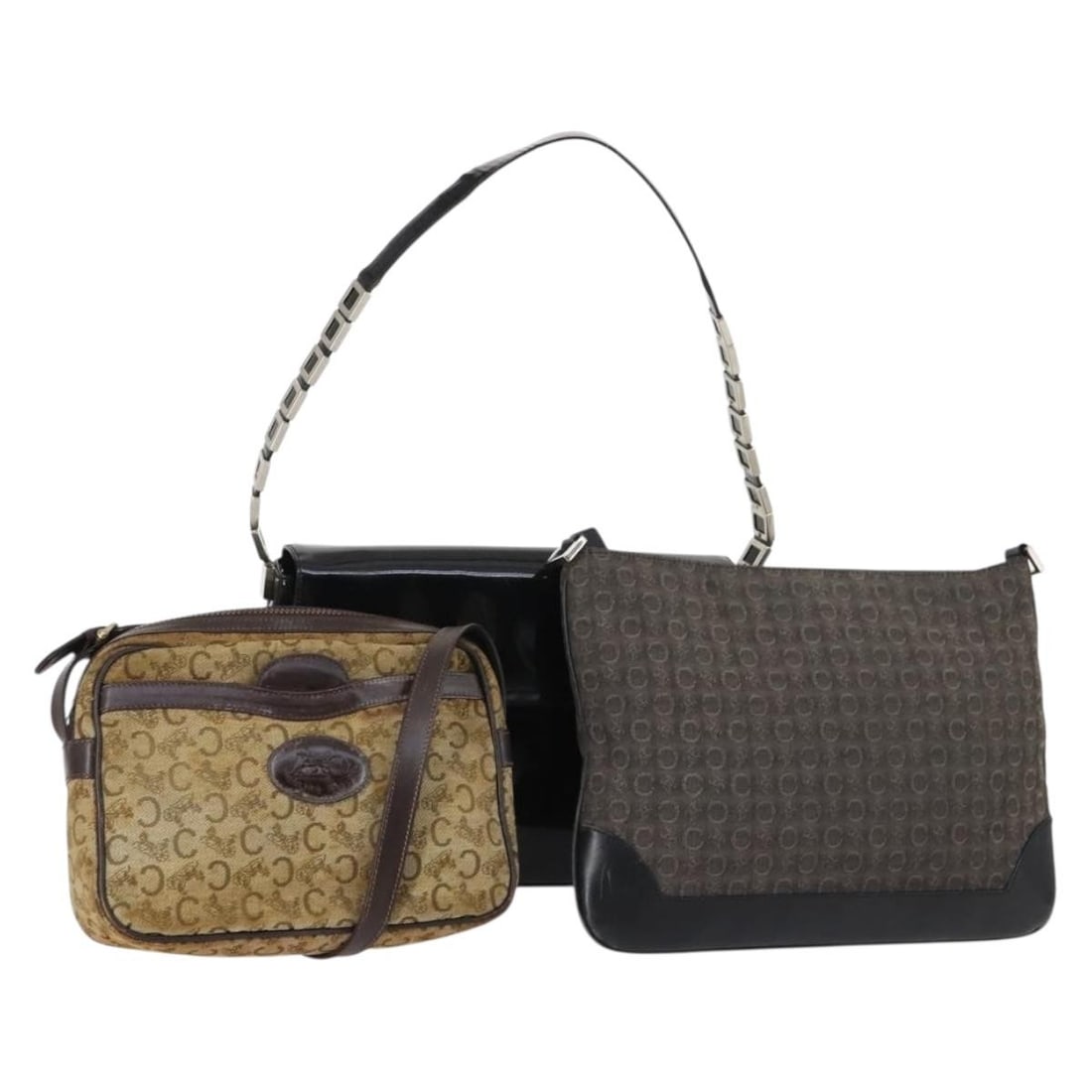 CELINE C Macadam Canvas Enamel Shoulder Bag Brown Black Beige Auth (1 of 18)