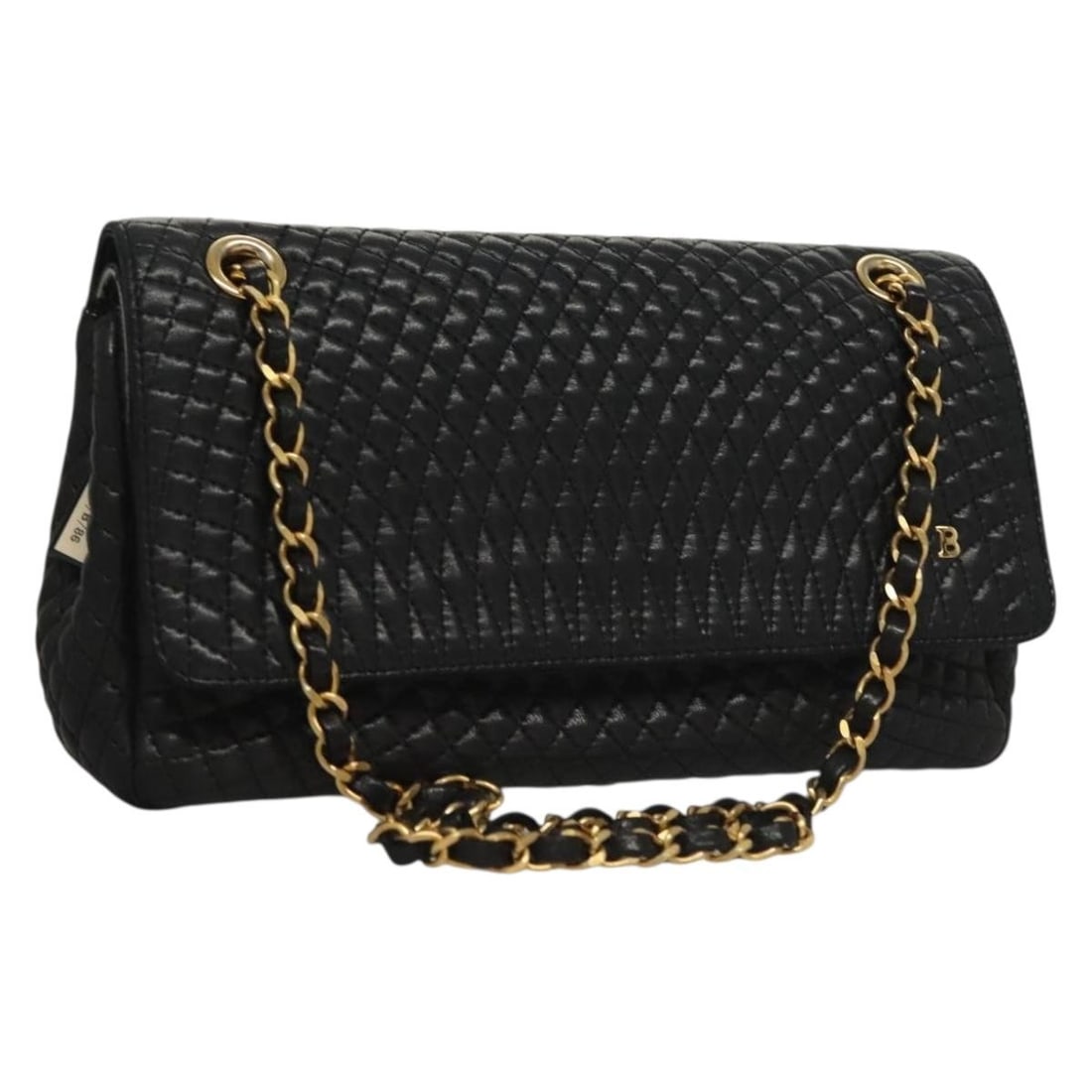 BALLY Black Gold Leather Quilted Chain Shoulder Bag Italy (1 of 18)