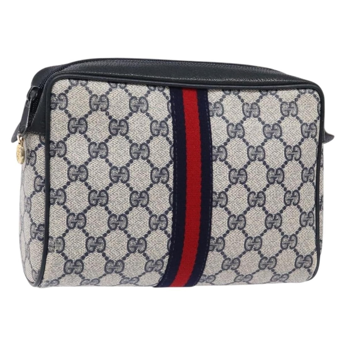 GUCCI GG Supreme Sherry Line Clutch Bag PVC Navy Gold 56 01 012 Italy: GUCCI GG Supreme Sherry Line Clutch Bag PVC Navy Gold 56 01 012 Italy This authentic GUCCI GG Supreme Sherry Line Clutch Bag showcases a stylish blend of navy and gold colors in durable PVC leather. C