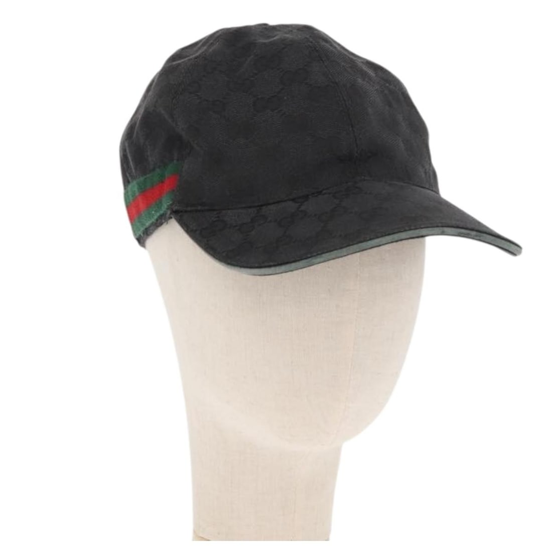 Black GG Canvas Cap by Gucci with Red Green Web 200035: Black GG Canvas Cap by Gucci with Red Green Web 200035 This Gucci GG Canvas Web Sherry Line cap features the signature GG canvas in black, red, and green. Made in Italy, it has a head circumference of